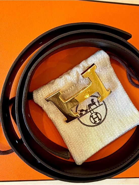 Hermes Accessories - Hermes Reversible H Black/Blue Leather Belt with Gold H Buckle size 90
